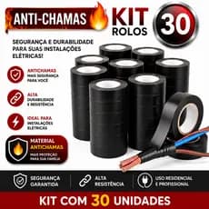 Kit 30  Fita Isolante Preta Antichamas 5 Metros Alta Resistência para Instalações Elétricas