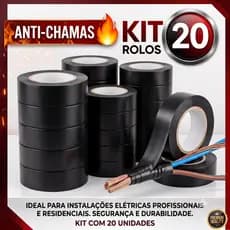 Kit 20 Fita Isolante Preta Antichamas 5 Metros Alta Resistência para Instalações Elétricas