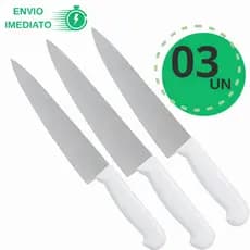 Kit 3 Faca Cozinha Inox 8" Corta de Verdade  Line Design  Corte Perfeito Já Vem Amolada