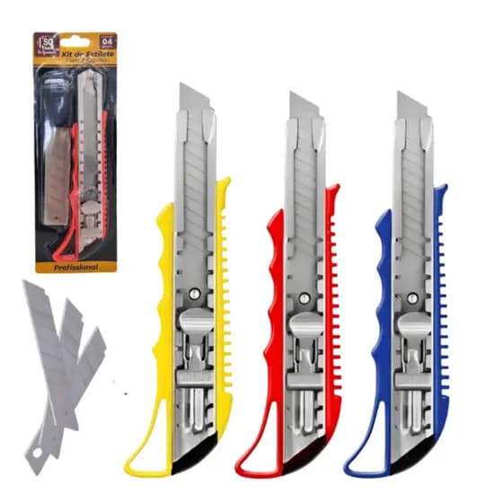Kit C/ Estilete e 3 Laminas de Alta Resistencia Profissional de Qualidade