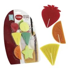 Marcador de Copos e Taças em Formato de Frutas Kit com 6 Peças em Silicone para Identificar Drinks