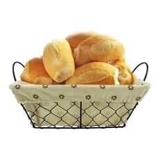 Cesta Cesto Pães Bolos Doces Organizador Metal Aramado com Forro Fruteira Retro Estampado