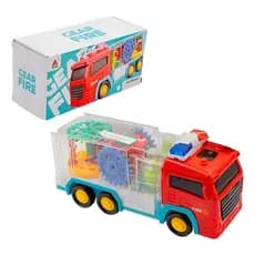 Brinquedo Carrinho Caminhão Bombeiro Infantil Musical Engrenagens Transparente com Luz e  Som