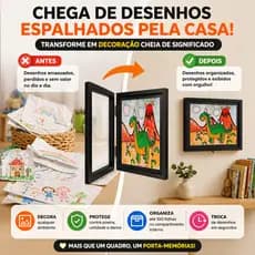 Quadro Guarda Desenhos A4 Infantil Preto com Abertura Frontal Porta Desenhos Criança Decorativo