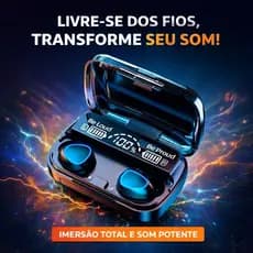 Fone Bluetooth Sem Fio M10 TWS Display LED Powerbank 2000mAh Cancelamento Ruído IPX7