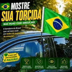 Bandeira Brasil Carro Vidro com Haste Dupla Face Torcida Copa do Mundo Resistente Universal