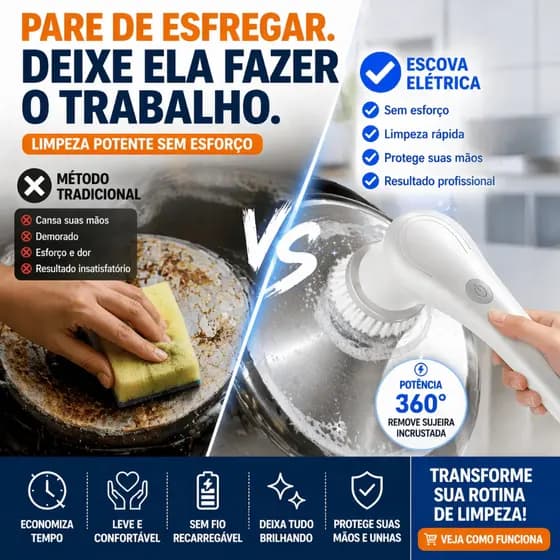 Escova Elétrica Limpeza Sem Fio 6 Cabeças Multifuncional Lava Louça Potente Recarregável