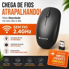 Mouse Sem Fio 2.4GHz USB Preto NMS-007 Óptico Ergonômico Para Notebook PC Wireless