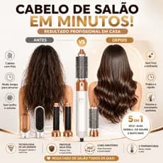 Escova Secadora 5 em 1 Profissional 220V Modeladora Alisadora Seca e Dá Volume Branco Dourado