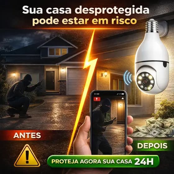 Câmera Lâmpada WiFi 360° Full HD Visão Noturna Colorida Áudio IP Segurança E27 Bivolt