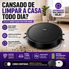 Robô Aspirador de Pó Recarregável 2800Pa Automático Sensor Obstáculos Limpeza Inteligente 110v