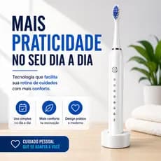 Escova de Dente Elétrica Recarregável USB 6 Modos com 4 Refis Uso Diário Preto ou Branco