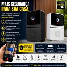 Campainha com Câmera WiFi Visão Noturna App Celular Vídeo Porteiro Sem Fio Bivolt
