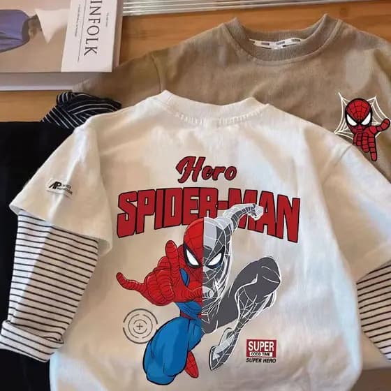 Camiseta Infantil de Manga Longa do Homem-Aranha, Primavera/Outono 2025, Estampa de Desenho Animado para Meninos, Gola R