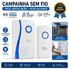 Campainha Sem Fio 100m 32 Toques Volume Ajustável Resistente Bivolt Casa Apartamento