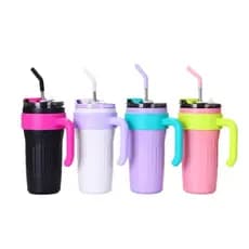 Copo Térmico 800ml com Alça e Canudo de Silicone Água e café