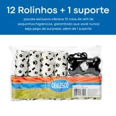 Kit 240 Saquinhos Biodegradável Rolinhos Cata Caca com Suporte e Bolsa Chalesco 12 Refis + 1 Suporte