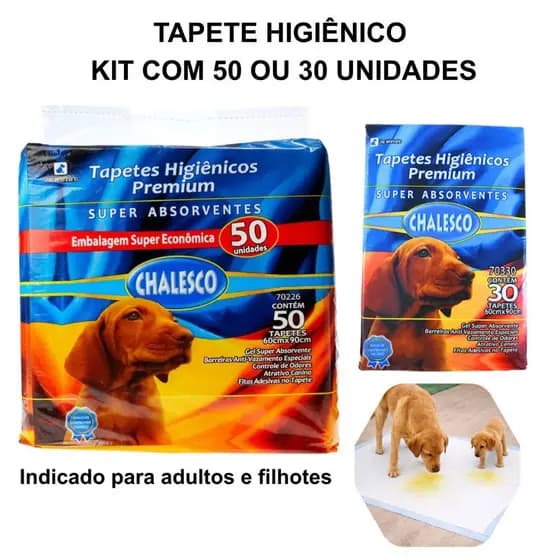 Tapete Higiênico Super Absorvente Chalesco Kit com 50 ou 30 unidades Absorve Xixi contra Vazamento