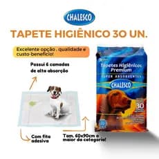 Tapete Higiênico Chalesco Premium 60cm x 90cm para Cães filhotes e adultos - 30 unidades