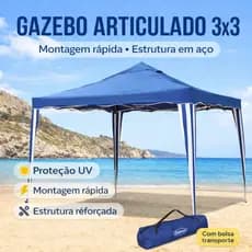 Gazebo Articulado 3x3 Tenda Para Praia Camping ou Garagem Aço Cor Azul