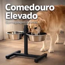 Comedouro Elevado Ergonômico Ajustável para Cachorro Grande Regulagem de Altura, Duplo Aço Inox 2.5L - Saúde e Conforto