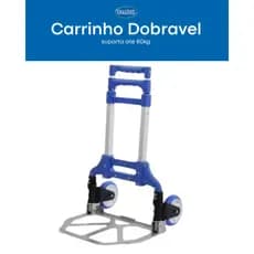 Carrinho de Carga Dobrável Azul 80kg Chalesco Alumínio Rodas Emborrachadas Ultra Leve Compacto