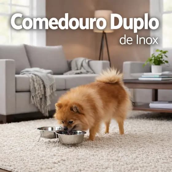Comedouro Duplo Inox Higiênico Premium  240 ml á 1400ml Não Enferruja e Fácil de Limpar - Tigela Dupla para Ração e Água