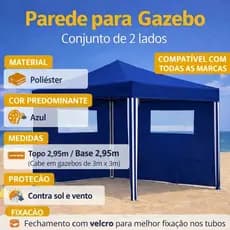 Parede para Gazebo Universal 3x3 Conjunto 2 Lados Poliéster Azul - Compatível com Todas as Marcas Chaleco