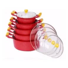 Jogo panela aluminio batido kit vermelho com tampa vidro 5 un