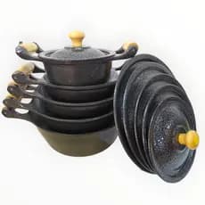 Jogo de panela aluminio batido fundido cor preta craqueada 5 un