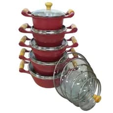 Jogo de panela de aluminio fundido batido grosso vermelho 5 un com tampa