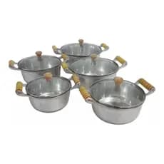 Jogo de Panelas Aluminio Batido Fundido Grosso Kit 5 Peças Tampa de Vidro Temperado