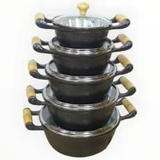 Panela aluminio batido fundido polido por dentro e preto por fora com tampa vidro