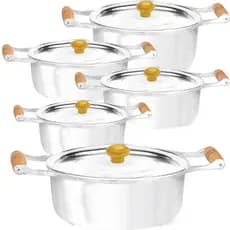 Jogo de Panela Alumínio Batido Fundido Conjunto de Panela 5 peças Pegador de Madeira