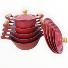 Jogo de panelas de aluminio batido fundido vermelho com tampa 5 un