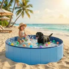 Piscina para Cachorro 120x30cm - Piscina Infantil Dobrável em PVC Antideslizante 340 Litros para Pets e Crianças