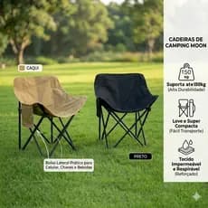 Cadeira Dobrável Portátil para Camping e Pesca com Apoio para Copos e Encosto