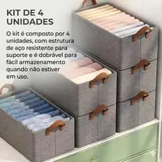 Organizador de Roupas Kit 4 Unidades Resistente, Dobrável e Fácil de Armazenar. Perfeito para Closet e Armário