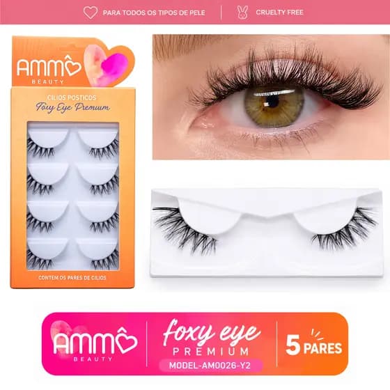 Cilios Postiçios 5 PARES Reutilizáveis | AMMÔ BEAUTY | Foxy Eye PREMIUM AM0026-Y2 | Não Pesa o Olhar