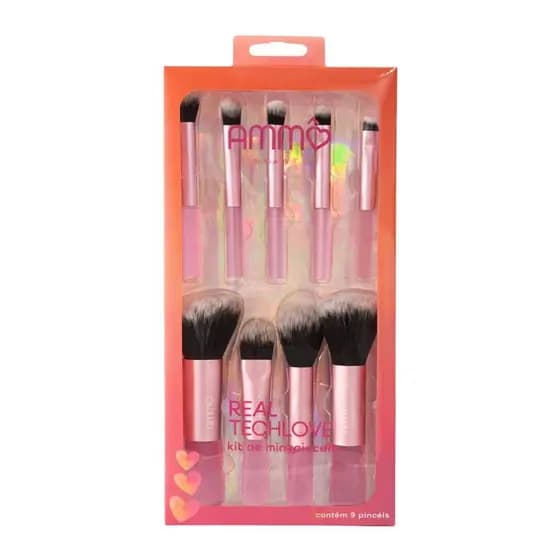 Kit de 9 Mini Pinceis Rosto e Olhos - Ammô Beauty | Tamanho Viagem