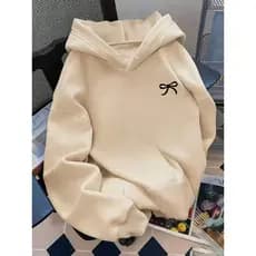 Moletom Com Capuz Feminino Laço Estampa Bow Pulôver Manga Comprida Blusa de Frio Casaco Moletom