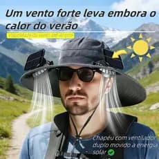 Chapeu Solar com Ventilador Duplo Protecao UV Ventilacao Alta para Pesca Trabalho Camping Caminhada