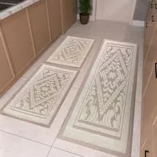 Kit 3 Peças Tapetes E Passadeira em Tear Para Cozinha Cosy Jacquard Luxo