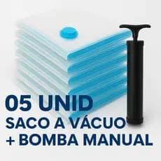 Kit 5 Saco a Vácuo 70 x 110+ Bomba Manual Organização de Roupas Mala Viagem Guarda Roupas