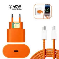 Carregador 40w iPhone 17 16 15 Pro Max Completo Fonte USB C e Cabo Tipo C Lacrado