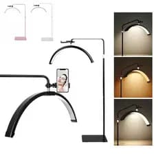 Luminaria Led Arco Com Suporte Para Celular E Base De Chão | Iluminação Profissional Estética E Cílios