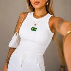 Regata Brasil Patriota Ribana Bordada BabyLook Feminina