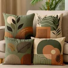 Kit 4 Capas de Almofadas Decorativas 45x45 - Floral Verde e Bege