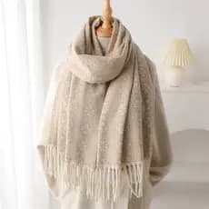 [Estilo Descontraído de Outono/Inverno] Cachecol bege com franjas em jacquard, xale de tricô macio e quente, cachecol lo