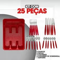 Faqueiro Inox Jogo De Talheres Porta Talher Com 25 Peças